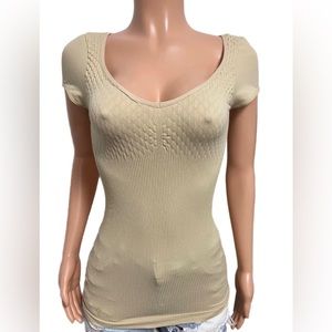 Beige Seamless Nylon Textured Top New O/S